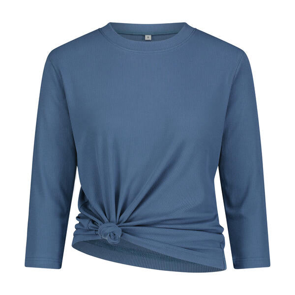 3-4 Sleeve Ribbed Crew Neck Tee- Denim