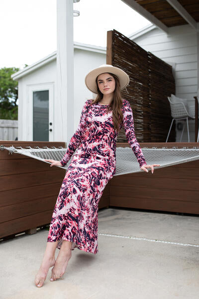 Printed Long Sleeve Tee- Abstract Florals Mauve (size up 1 size)