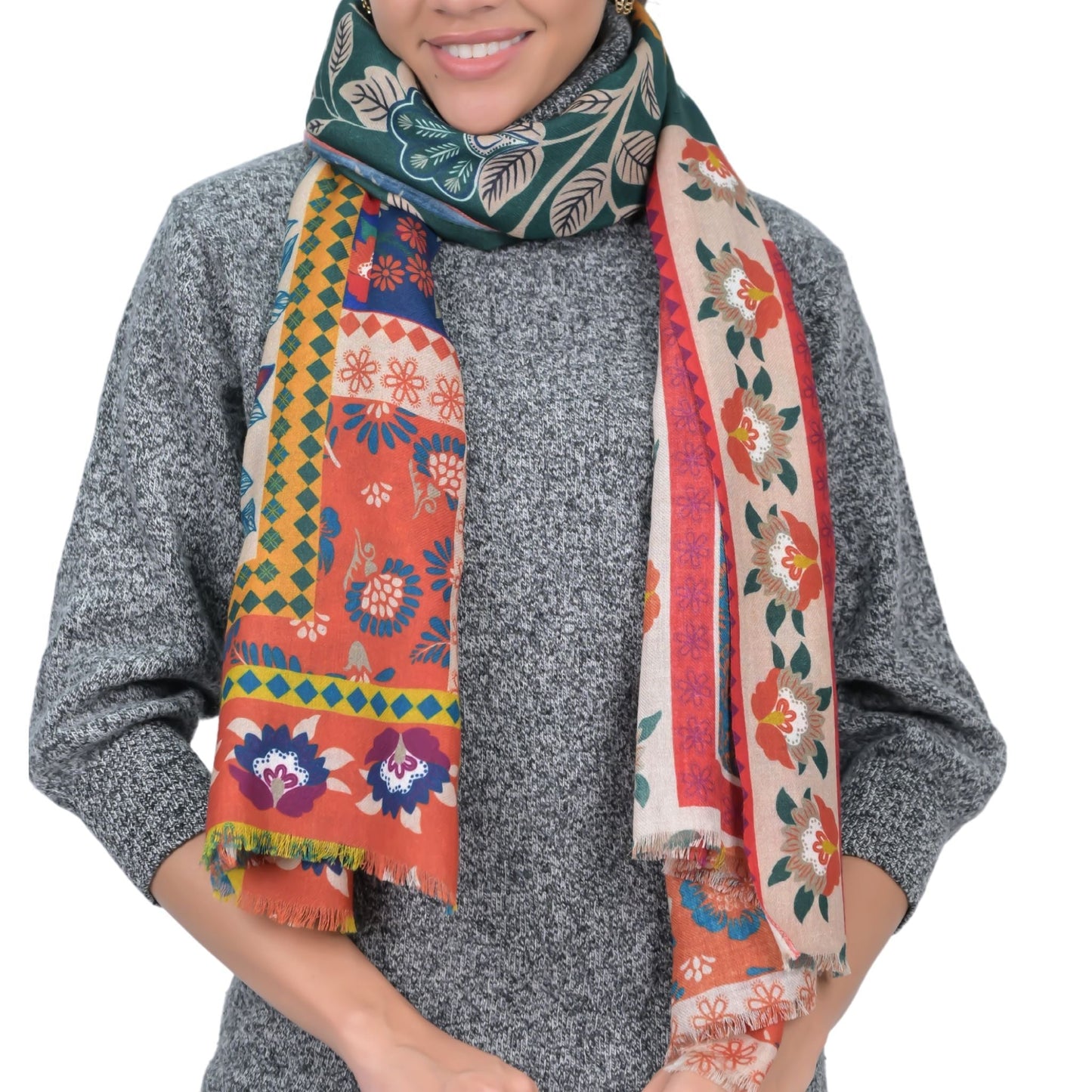 Songbird Rectangle Wool Scarf - BEIGE ORANGE