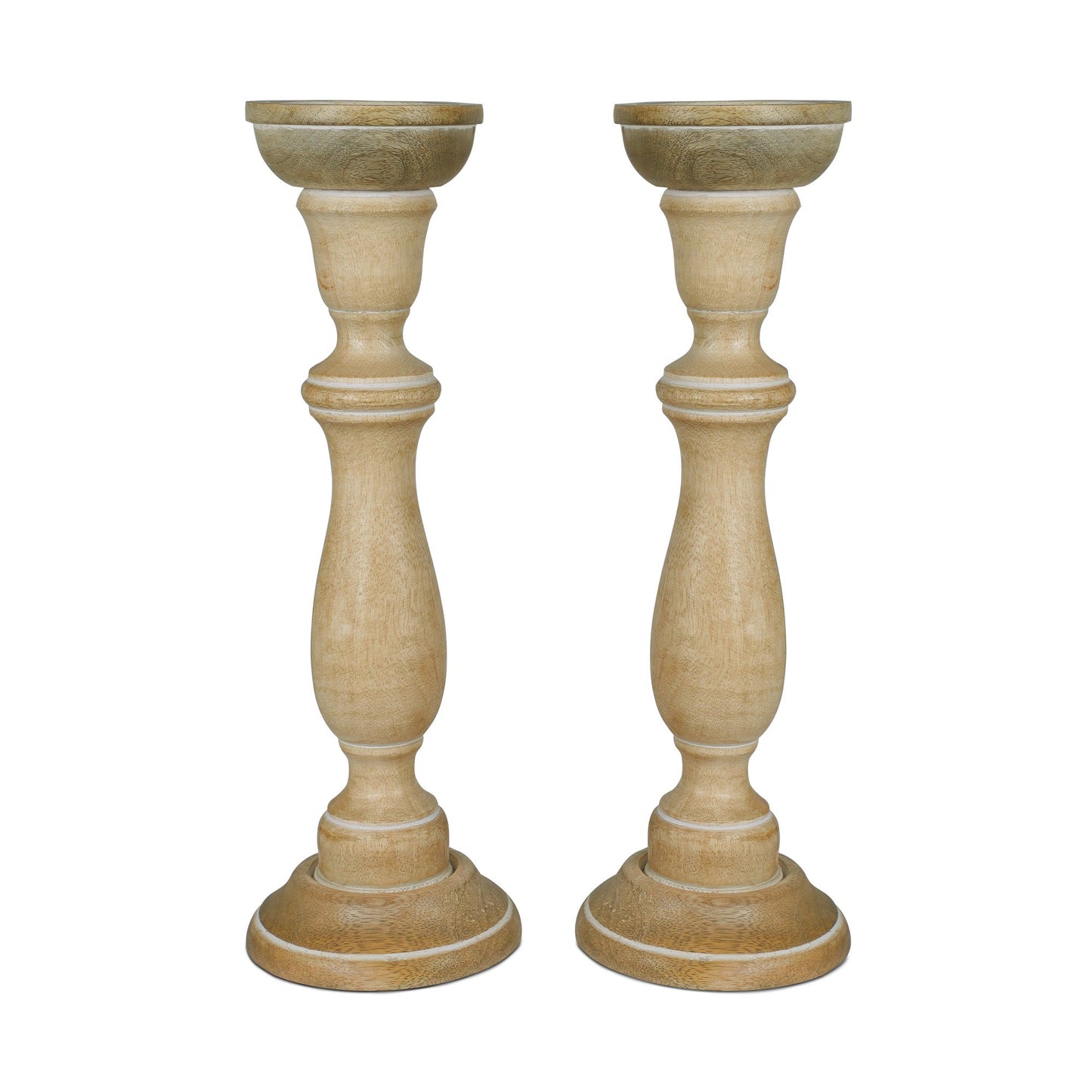 Tuli Pillar Candleholder Set of 2 - Whitewash