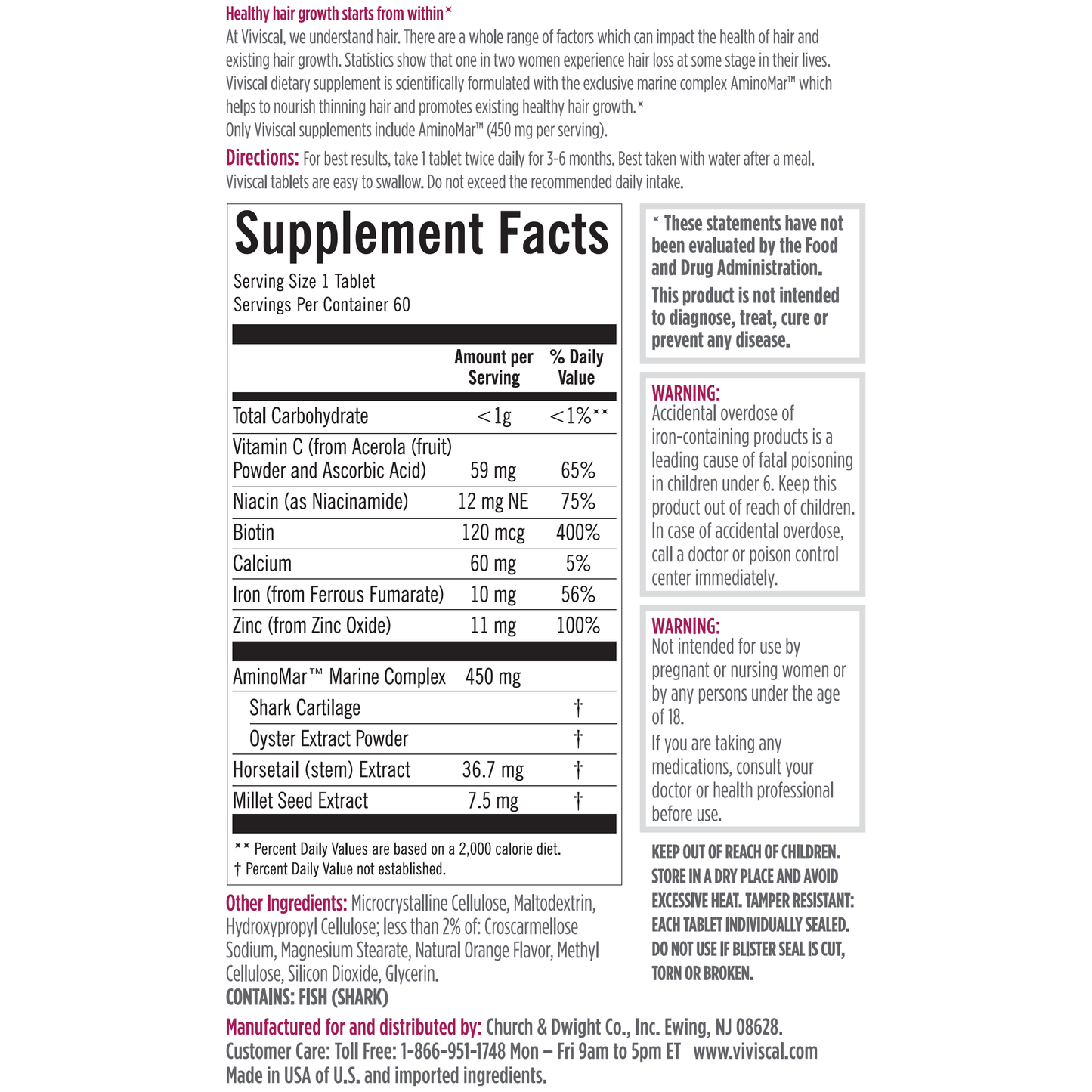 Viviscal Hair Growth Dietary Supplement, 60 Tablets