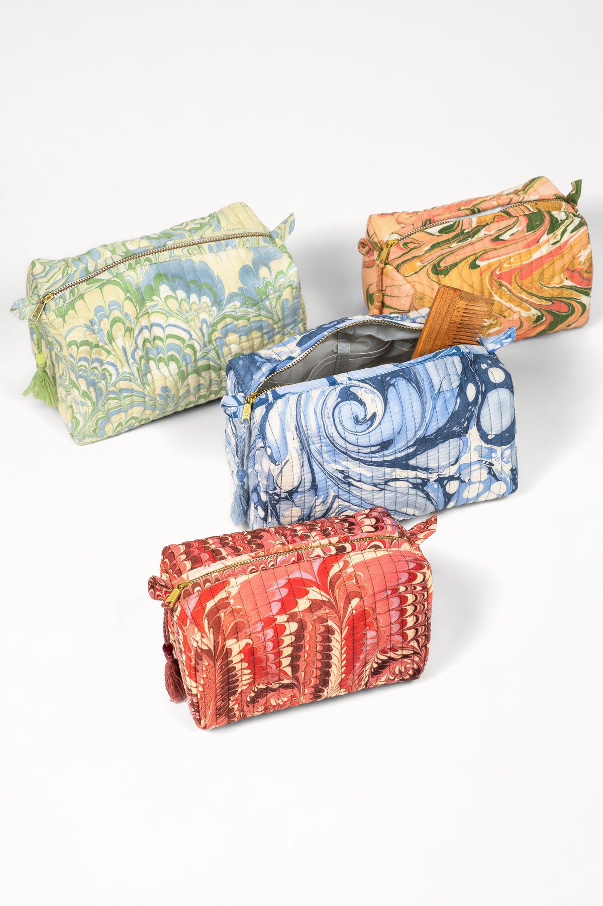 Seaglass Peacock Hand-Marbled Cosmetic Bag