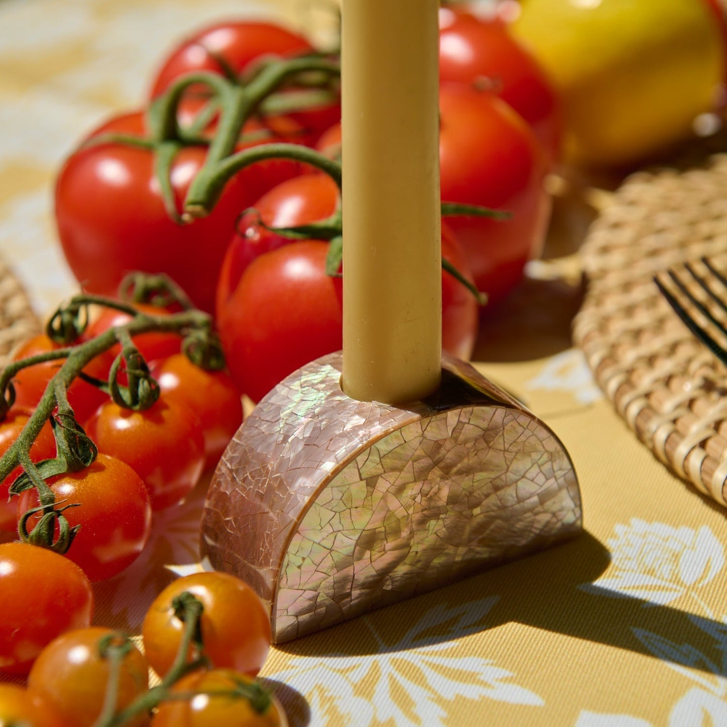 Half Moon Mother Of Pearl Candle Holders Seafoam, Set of 2