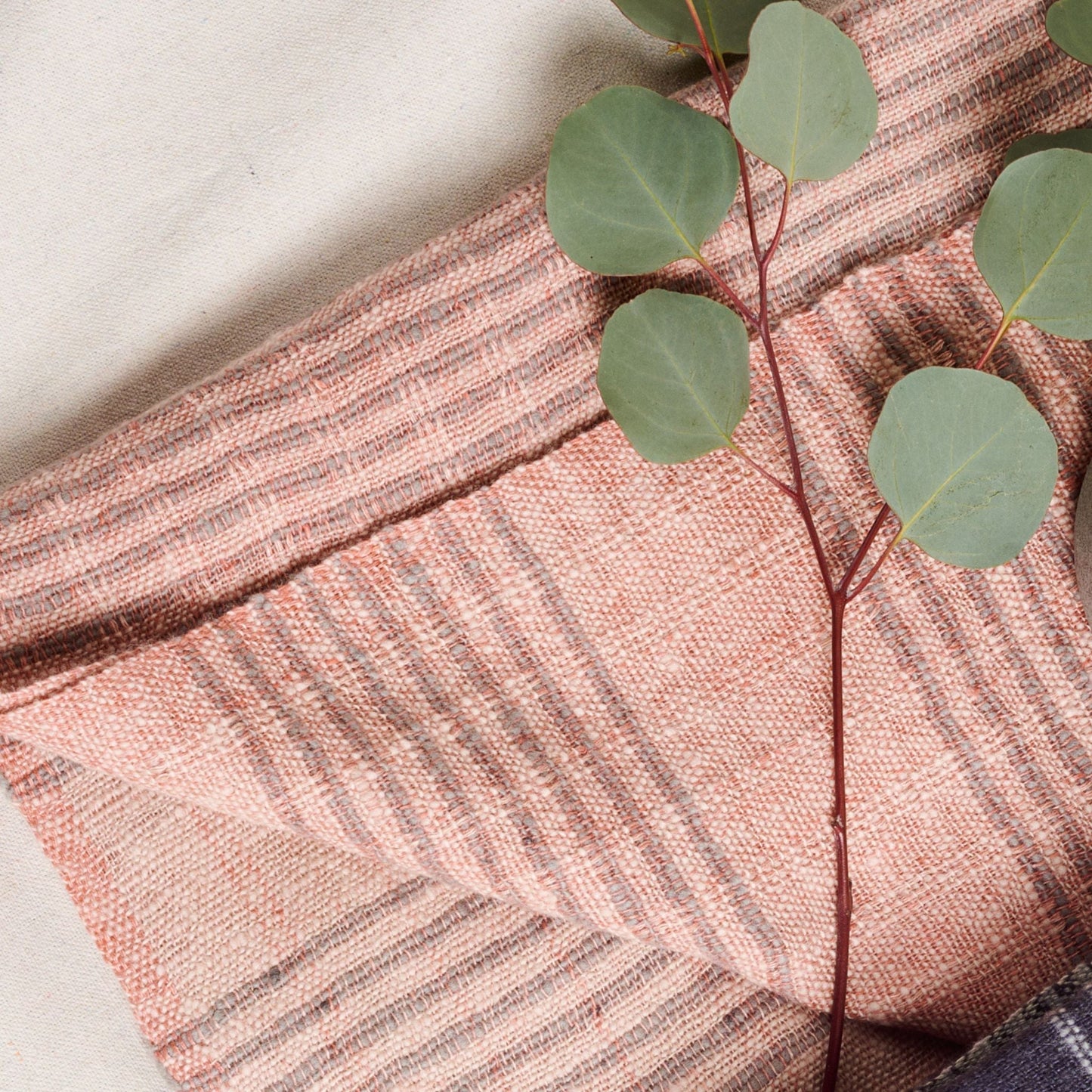 Silica Rose In Shades of Salmon Gray Stripes Pattern Soft Handwoven Merino Throw