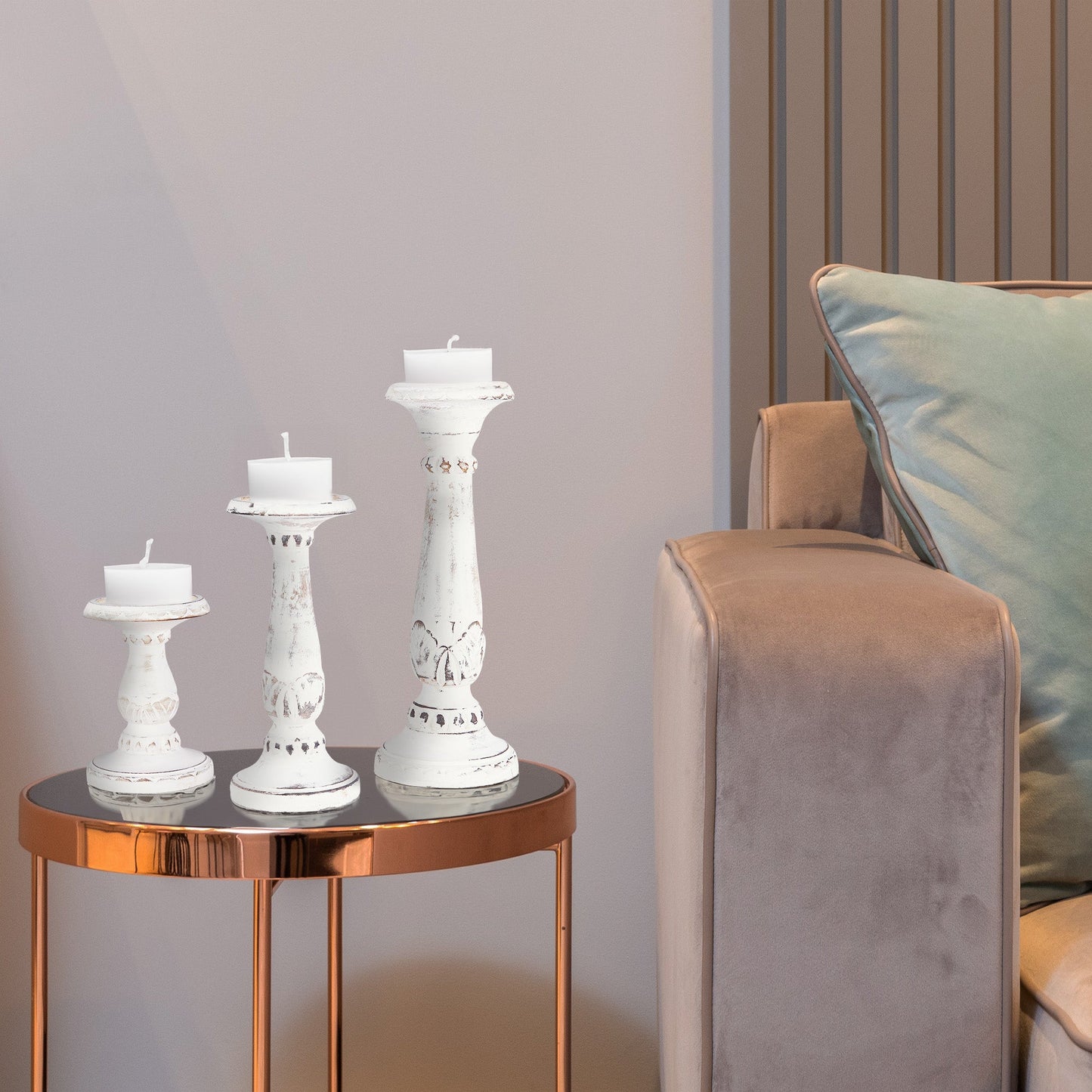 Pakshi Pillar Candleholder Set - White