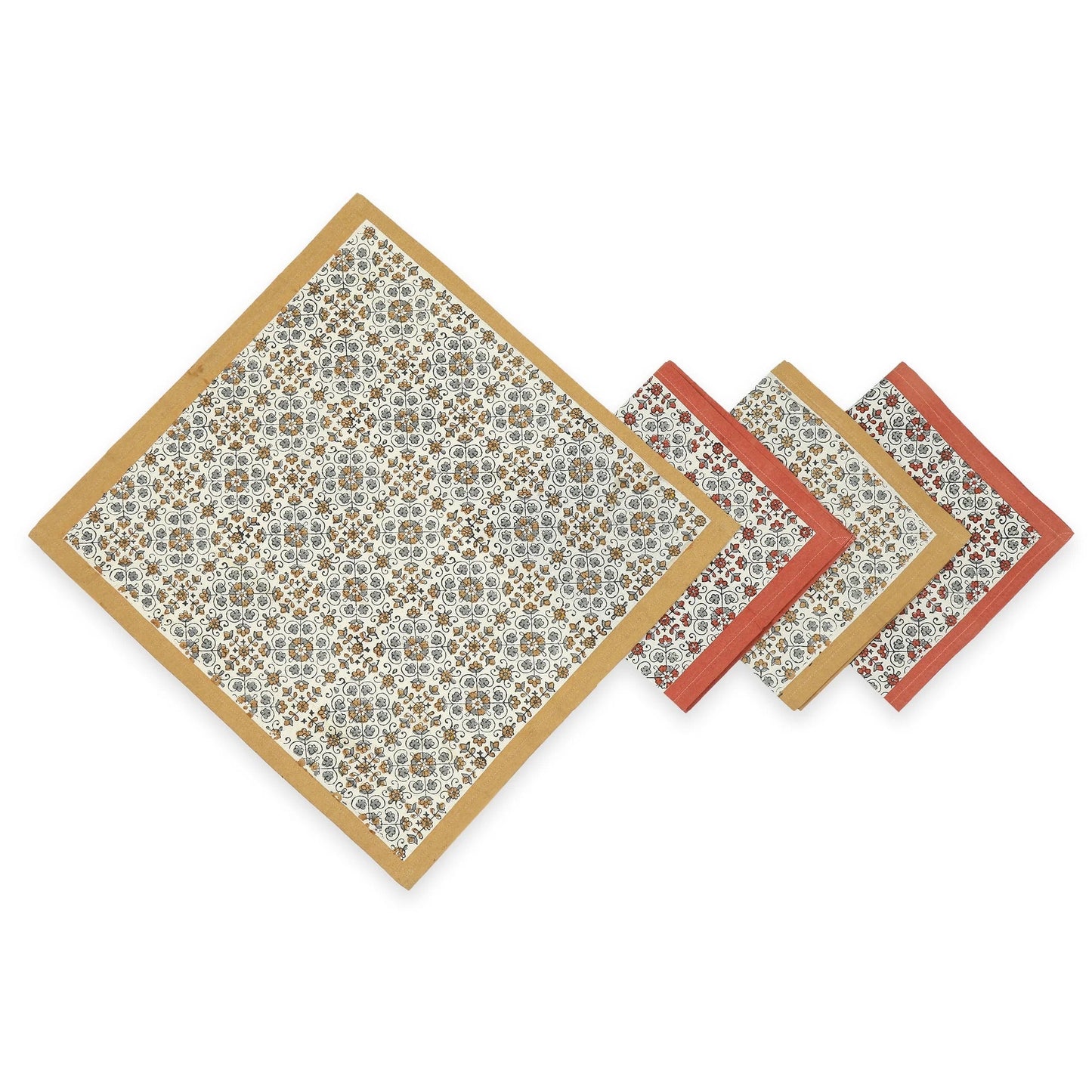 STREAMLINE 18"x18" Hand Block Printed Napkins - Set of 4. Cotton - Fair Trade - Artisan Made