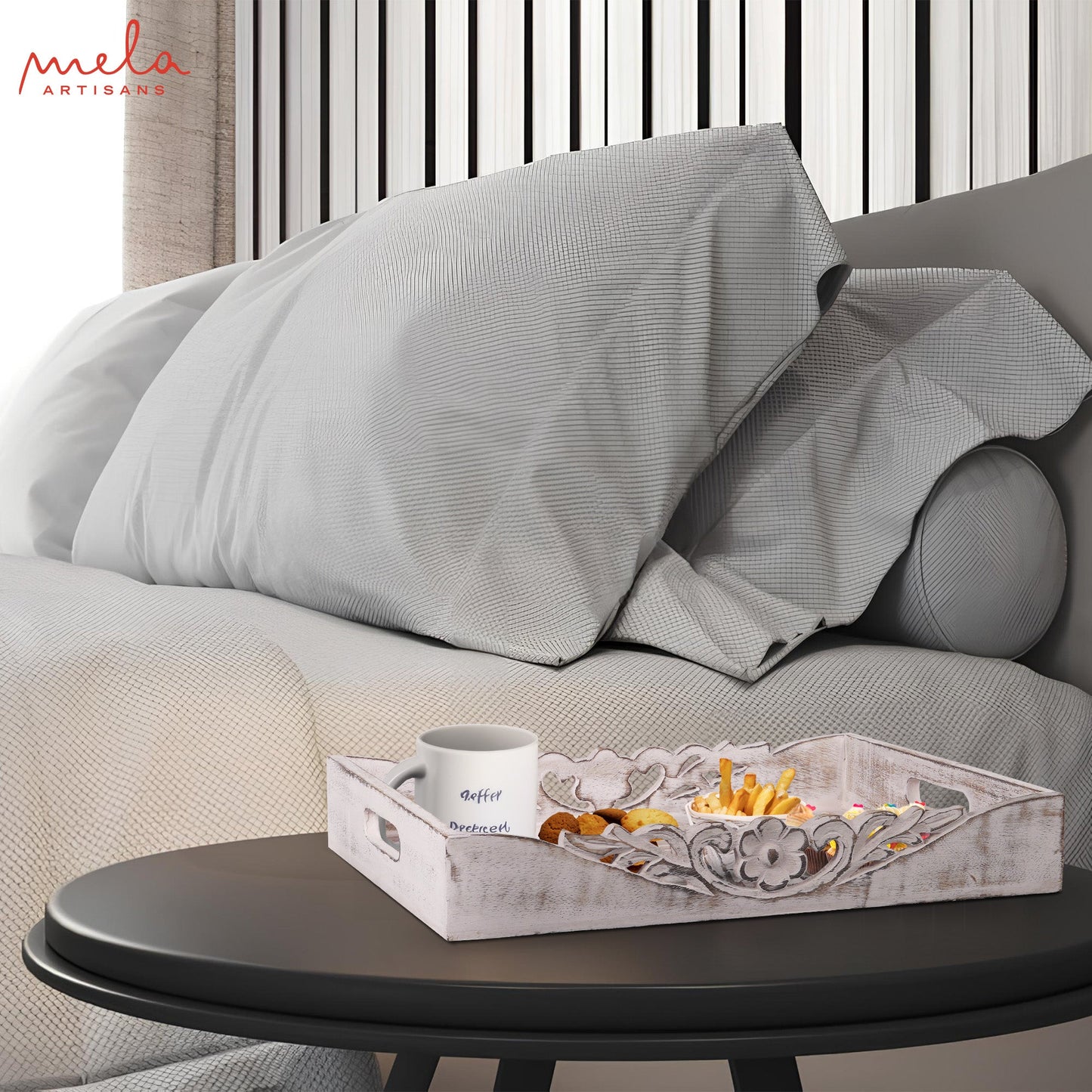 Orchid Rustic Gray and White Finish Bed Table Trays