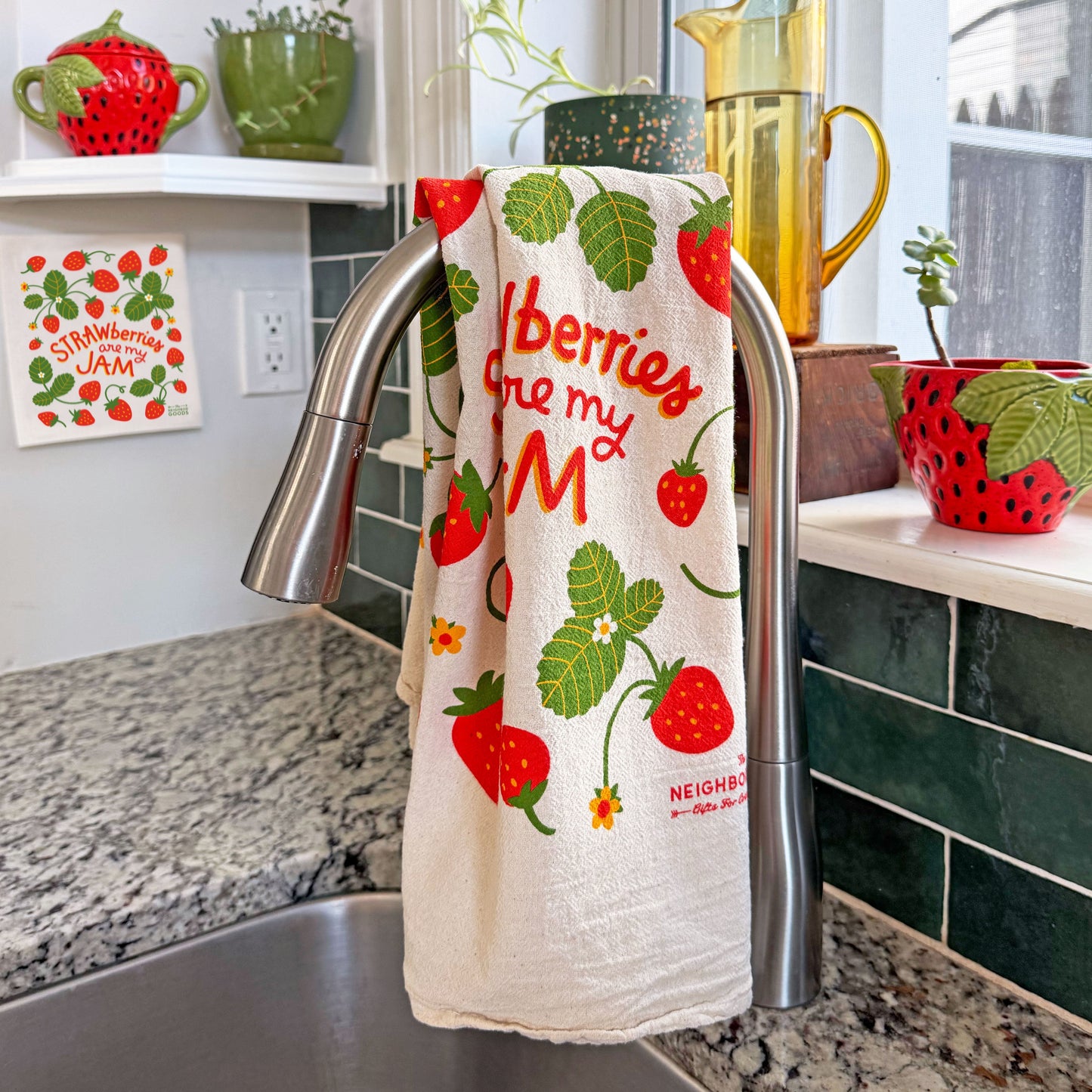 Strawberry Dish Towel + Sponge Cloth Gift Set