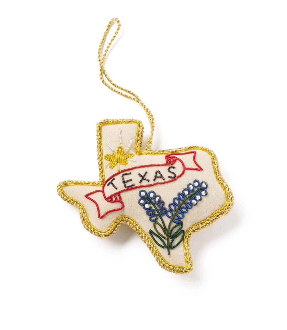 Texas Bluebonnet Beaded Fabric Ornament - Embroidered