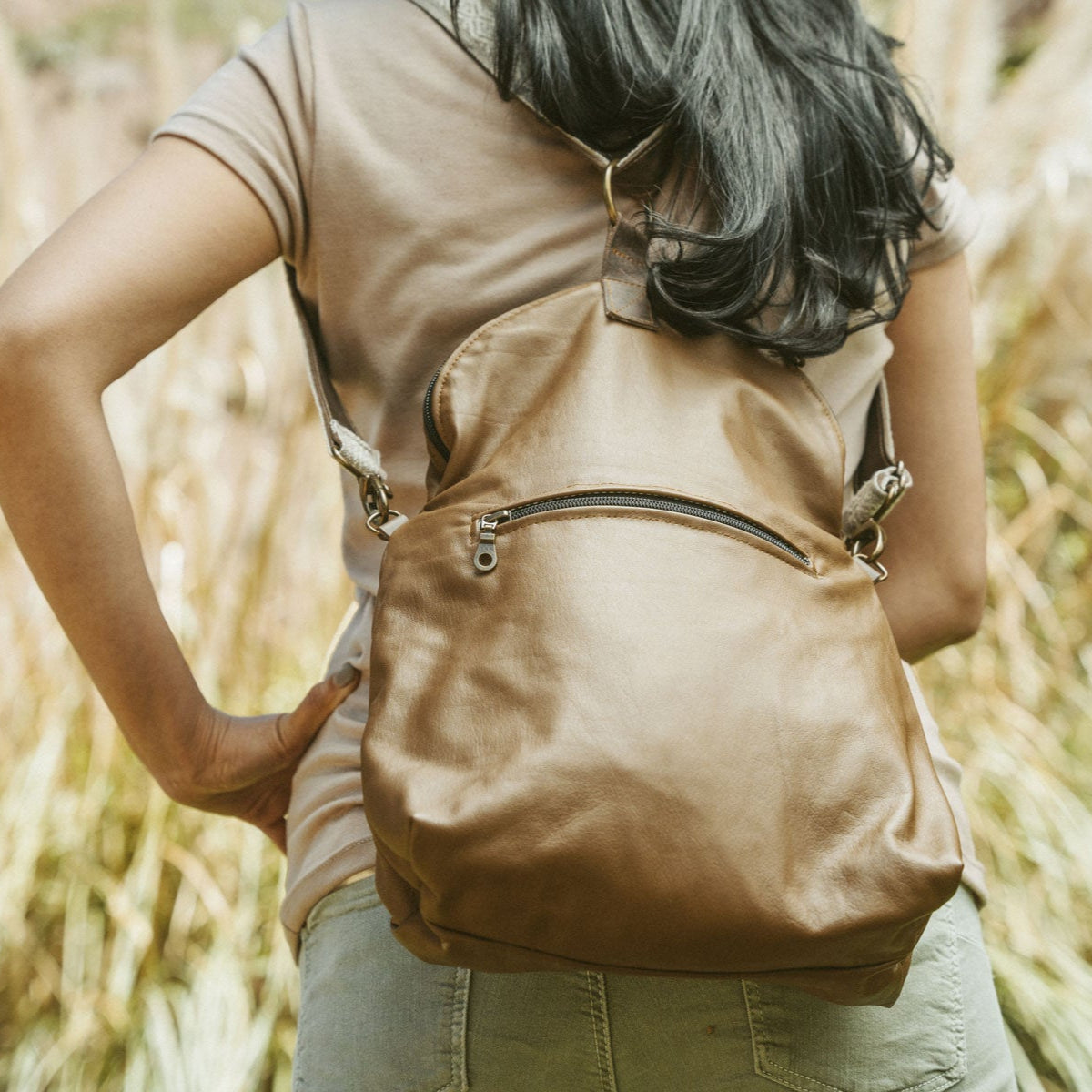 Relaxed Crossbody Backpack in Wheat