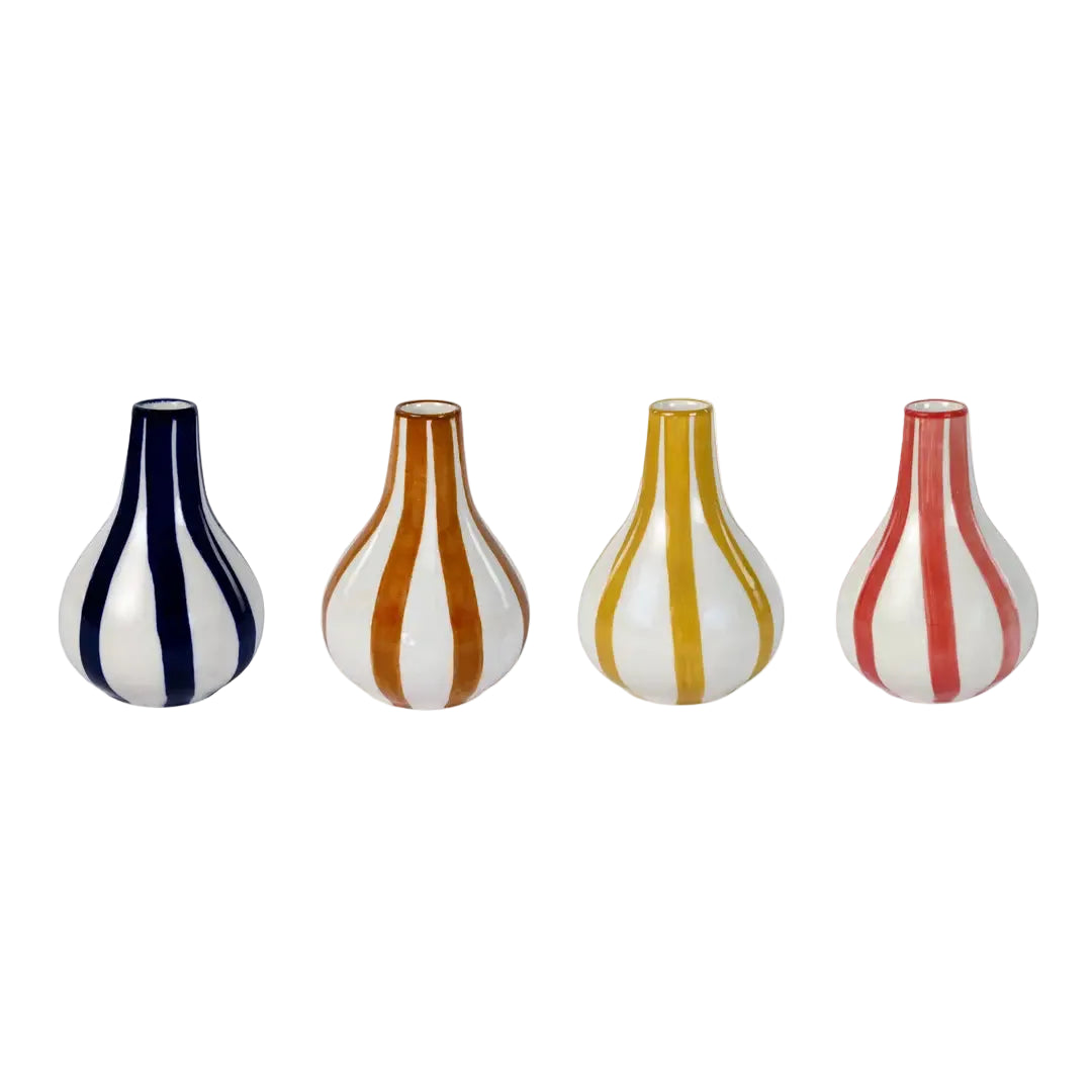 Ceramic Stripe bud vase, Red- 3.5 x 3.5 x 4.75 Inches , Set of 2