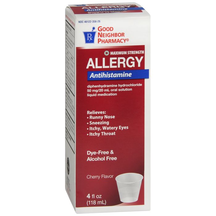 GNP Diphenhydramine Liquid, Dye-Free, 50 mg/Dose, Cherry Flavor, 4 fl oz