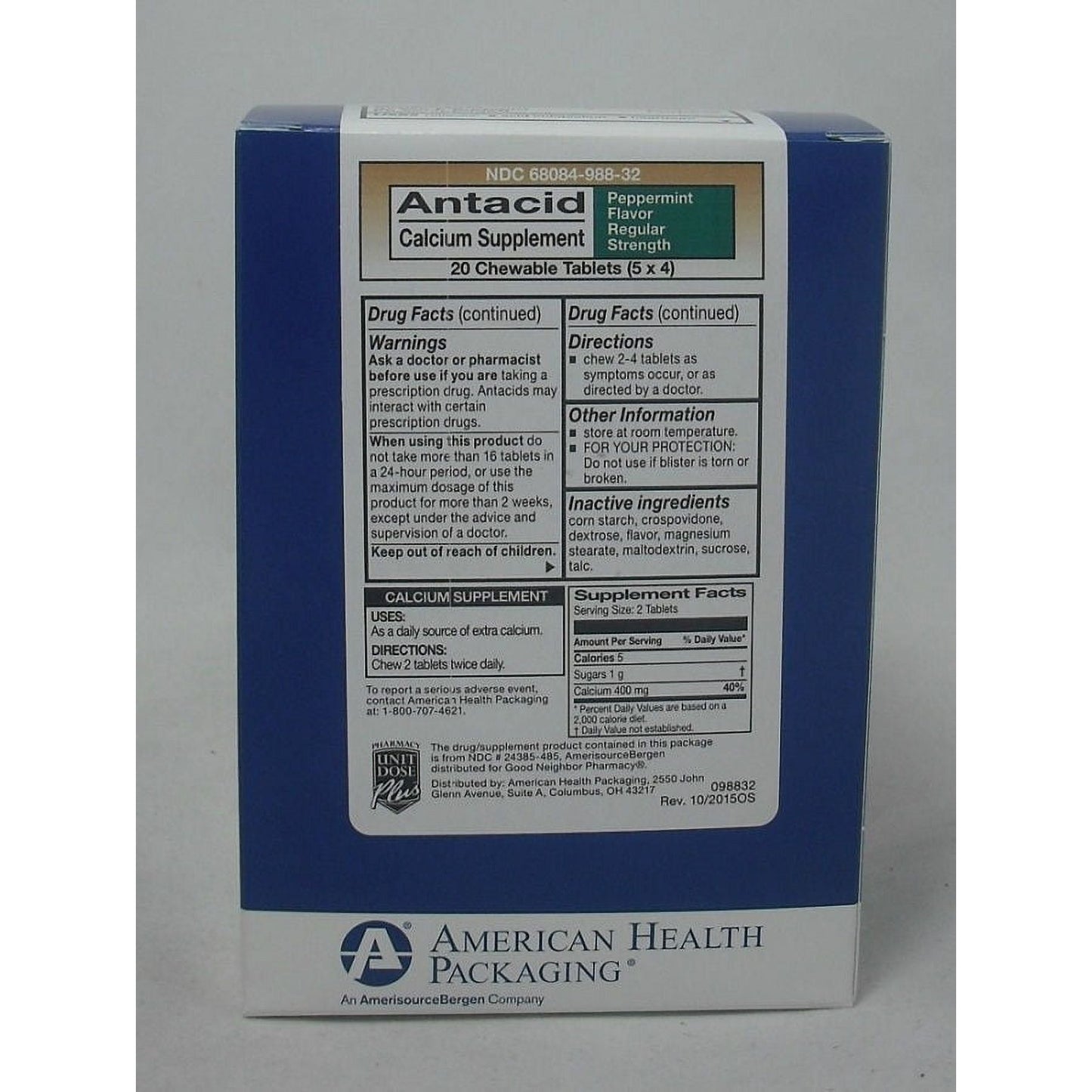 Ahpcoh Calcium Supplement Peppermint Flavor Antacid Chewable