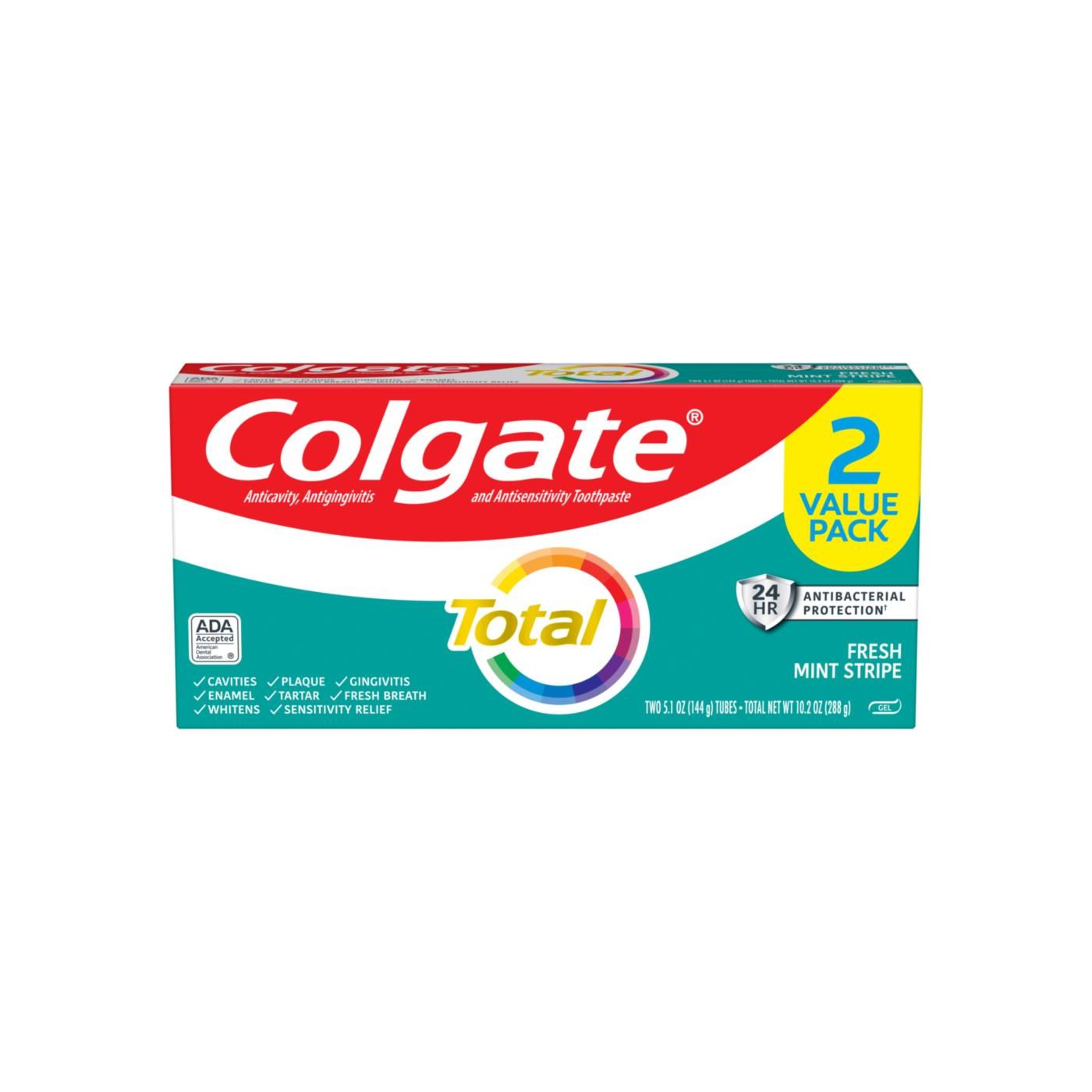 Colgate Toothpaste, Fresh Mint Stripe, 2 Value Pack, Gel