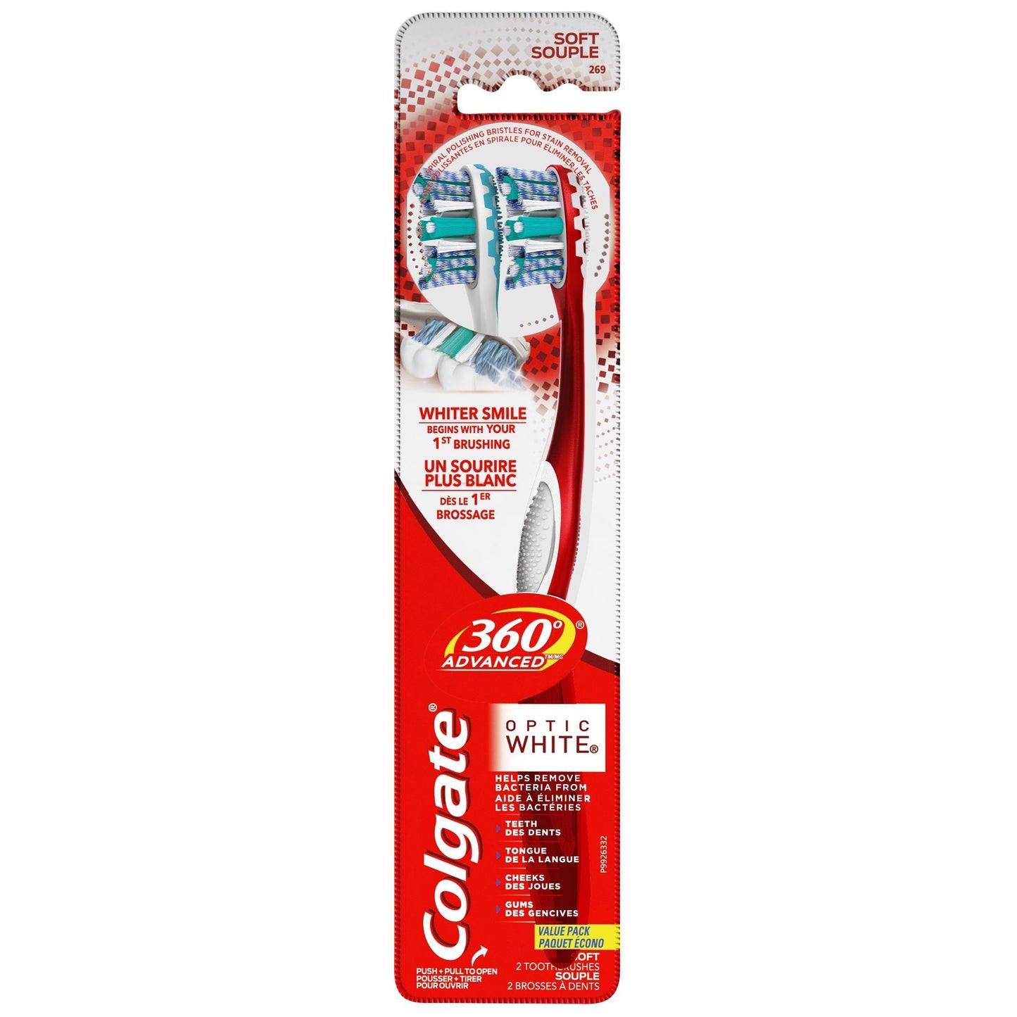 Colgate Optic White Toothbrush, 360 Degrees Advanced, Soft, Value Pack