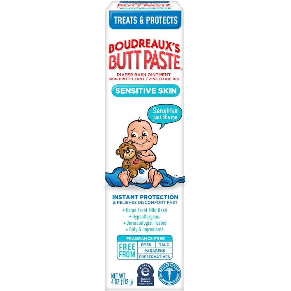 Boudreaux's Butt Paste For Sensitive Skin Diaper Rash Ointment, 4 Oz Tube