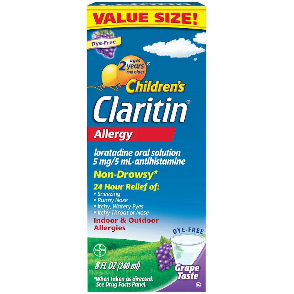 Claritin Indoor & Outdoor Allergies, Non Drowsy, 5 Mg, Grape Taste, Ages 2 Years And Older, Value Size 8 Fl Oz