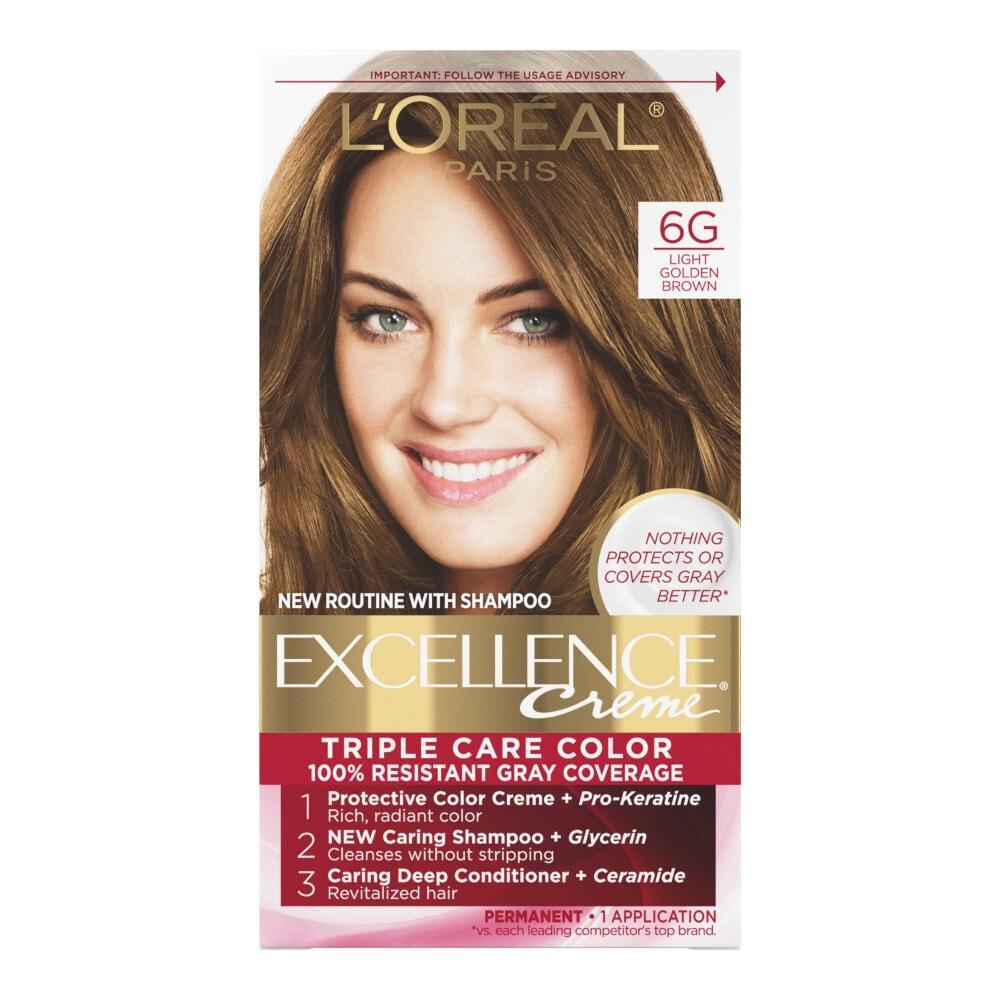 Excellence L'Oreal Paris Triple Protection Permanent Hair Color - 6.3 Fl Oz - 6G Light Golden Brown - 1 Kit
