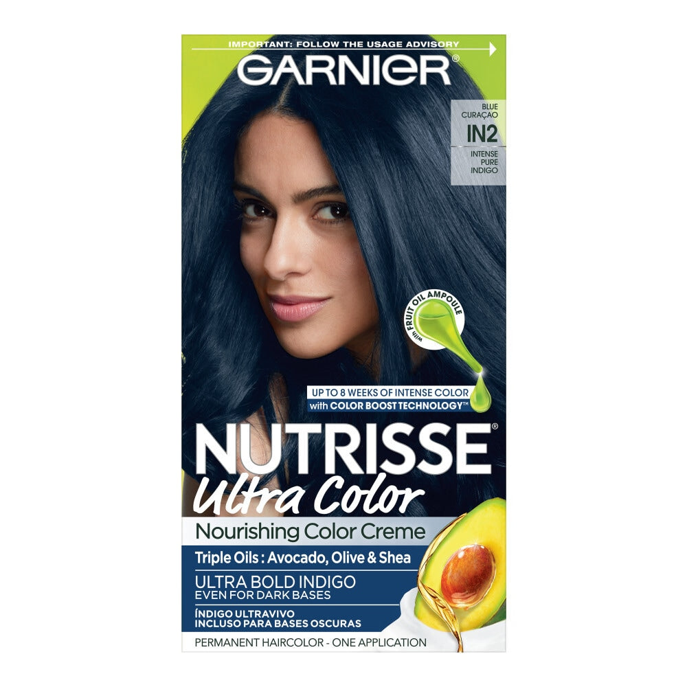 Garnier Nutrisse Ultra Nourishing Bold Permanent Hair Color Creme, Blue Curacao IN2, 1 Kit