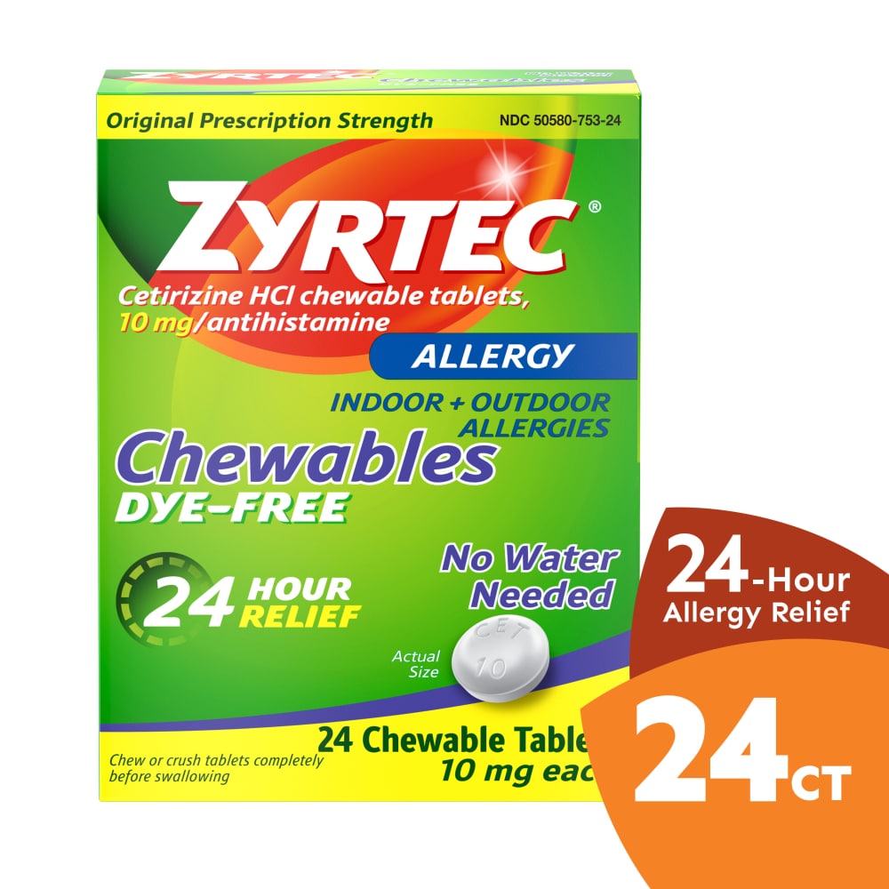 Zyrtec Allergy Relief, Original Prescription Strength, 10 Mg, Chewable Tablets