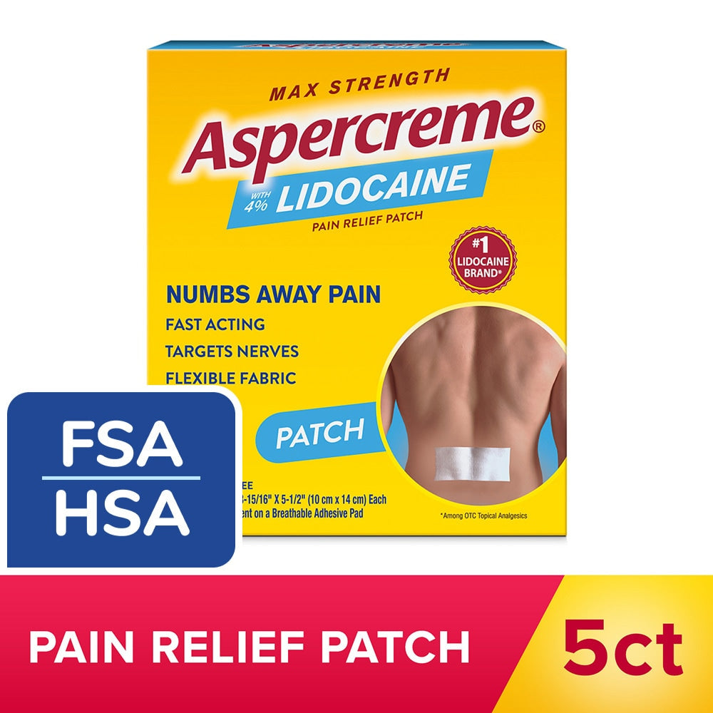 Aspercreme 4% Lidocaine Max Strength Odor Free Pain Relief Patch