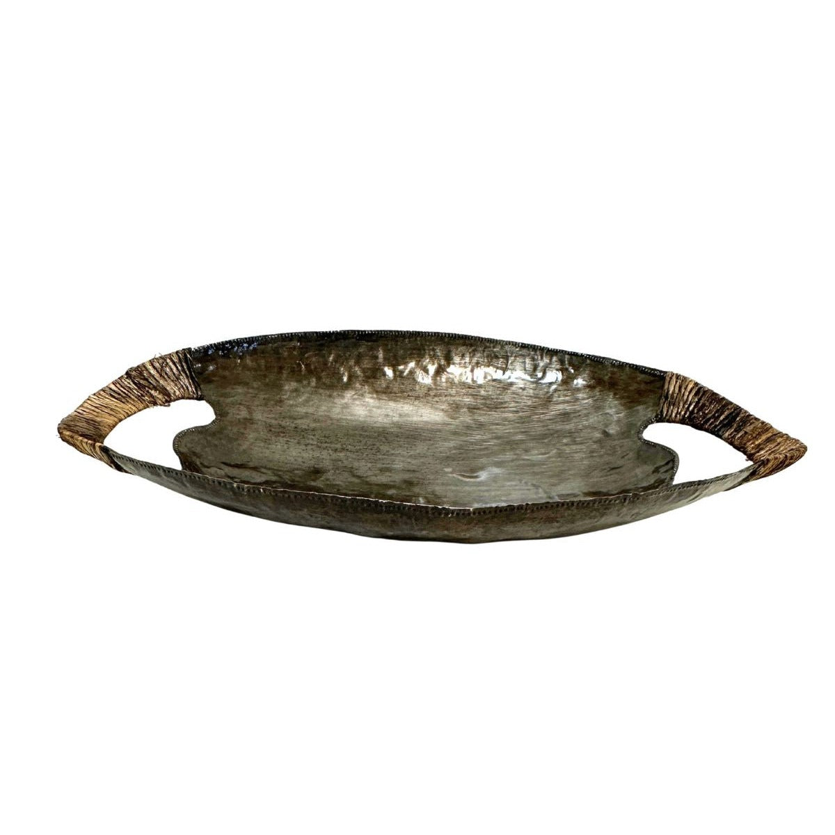 Solid Metal Bowl with Woven Handles