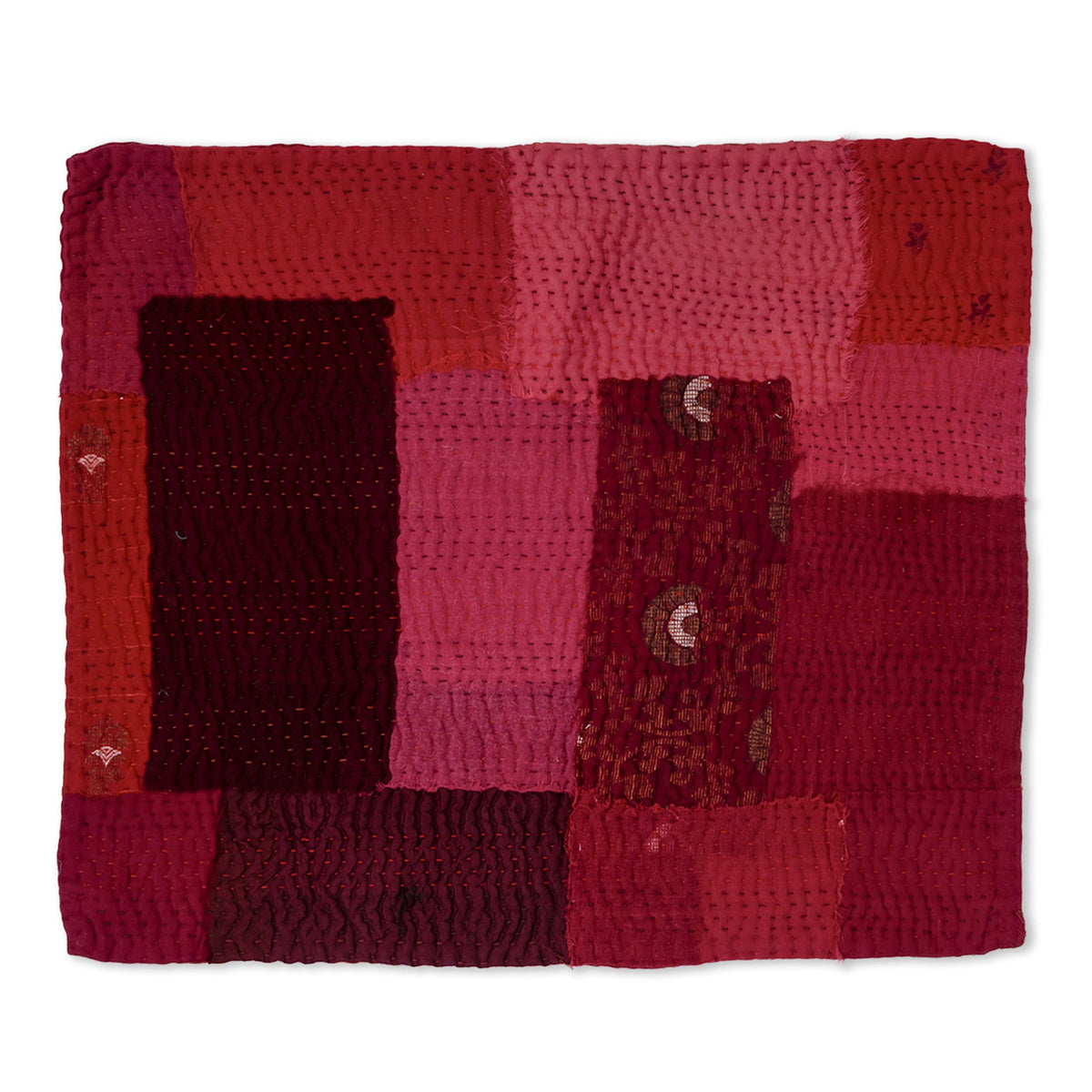 S/2 Landscape Fray Patch Vintage Kantha Placemat - Red