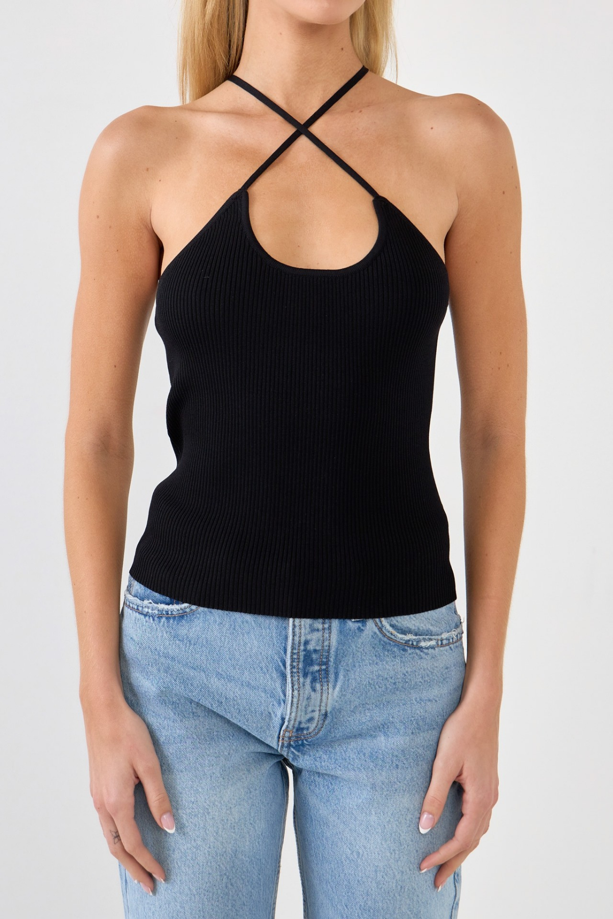 LUZ BLACK Rib Knit Top