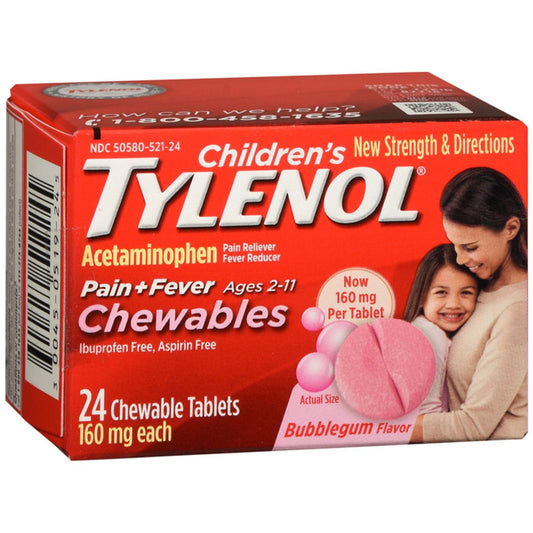 Tylenol Acetaminophen, Pain + Fever, 160 Mg, Bubble Gum Flavor, Children's, Chewable Tablets