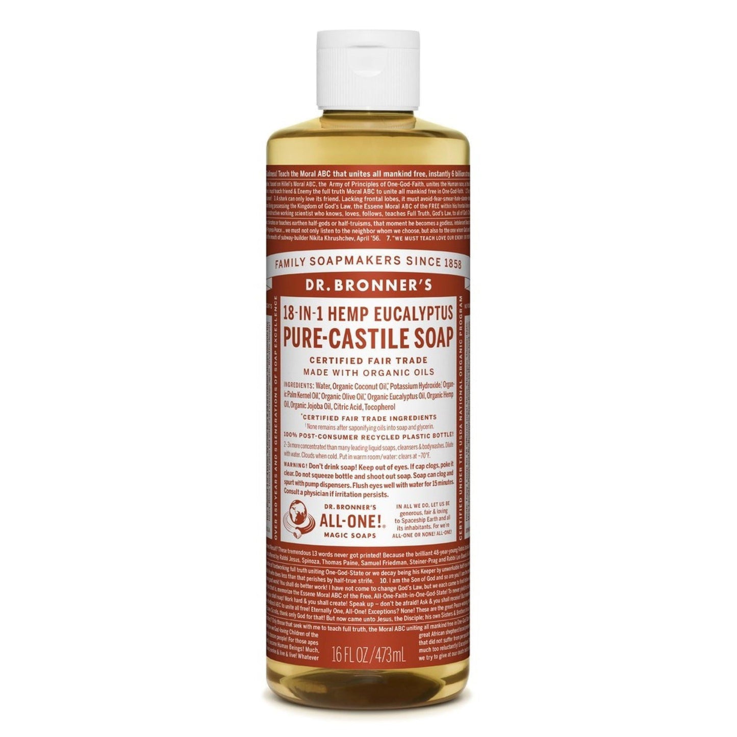 Dr. Bronner's Pure Castile Liquid Soap Hemp Eucalyptus -- 16 Fl Oz