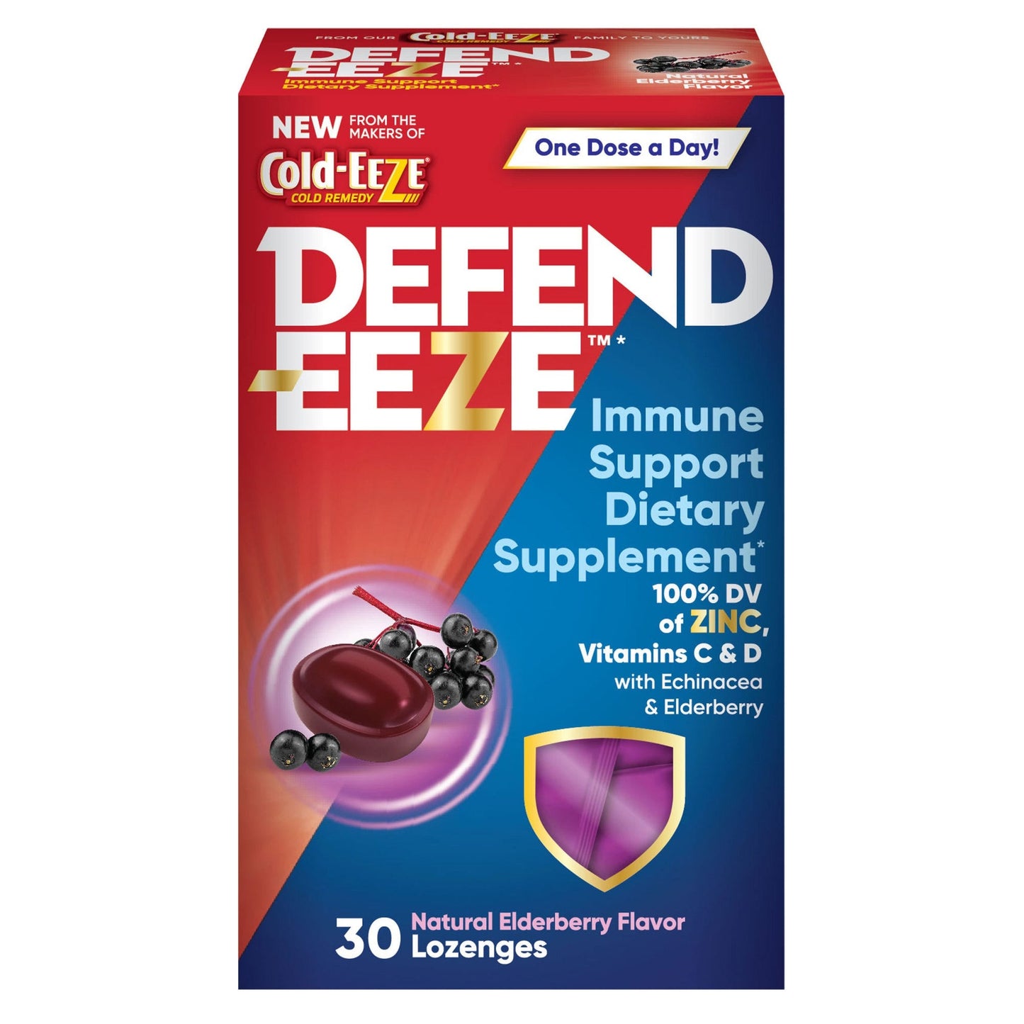 Cold-Eeze DEFEND-EEZE Immune Support Dietary Supplement 30 Lozenges Elderberry Flavor