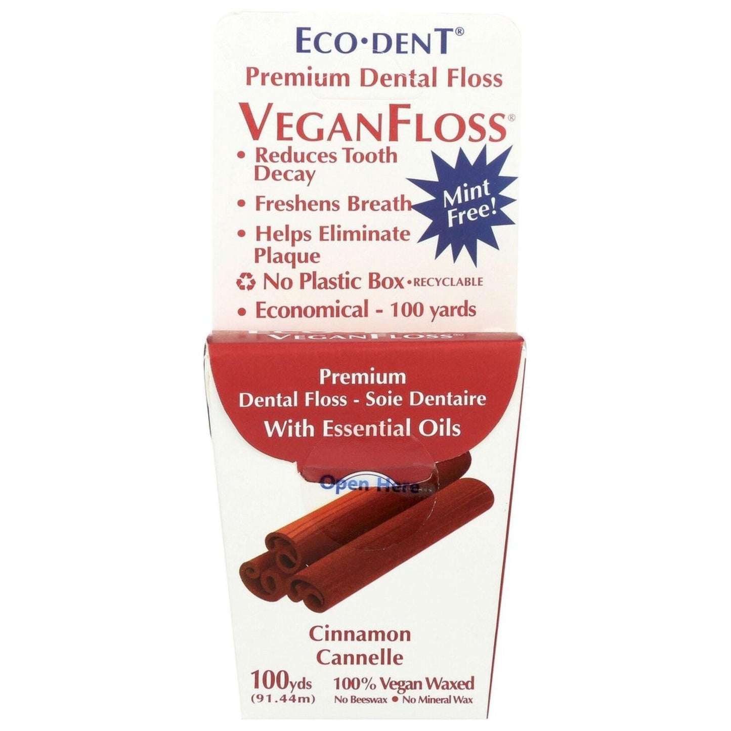 Eco-Dent Vegan Floss Premium Dental Floss, Cinnamon, 100 Yards