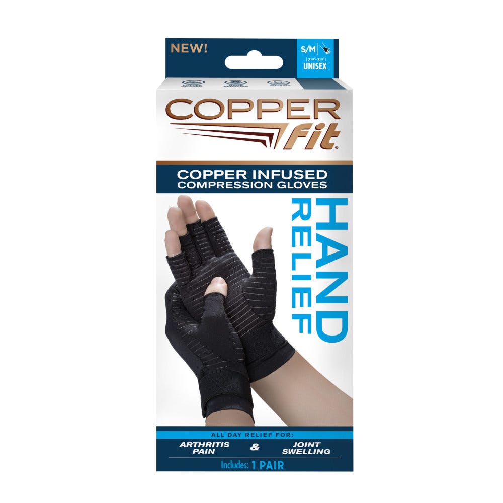 Copper Fit Hand Relief Compression Gloves, S/M