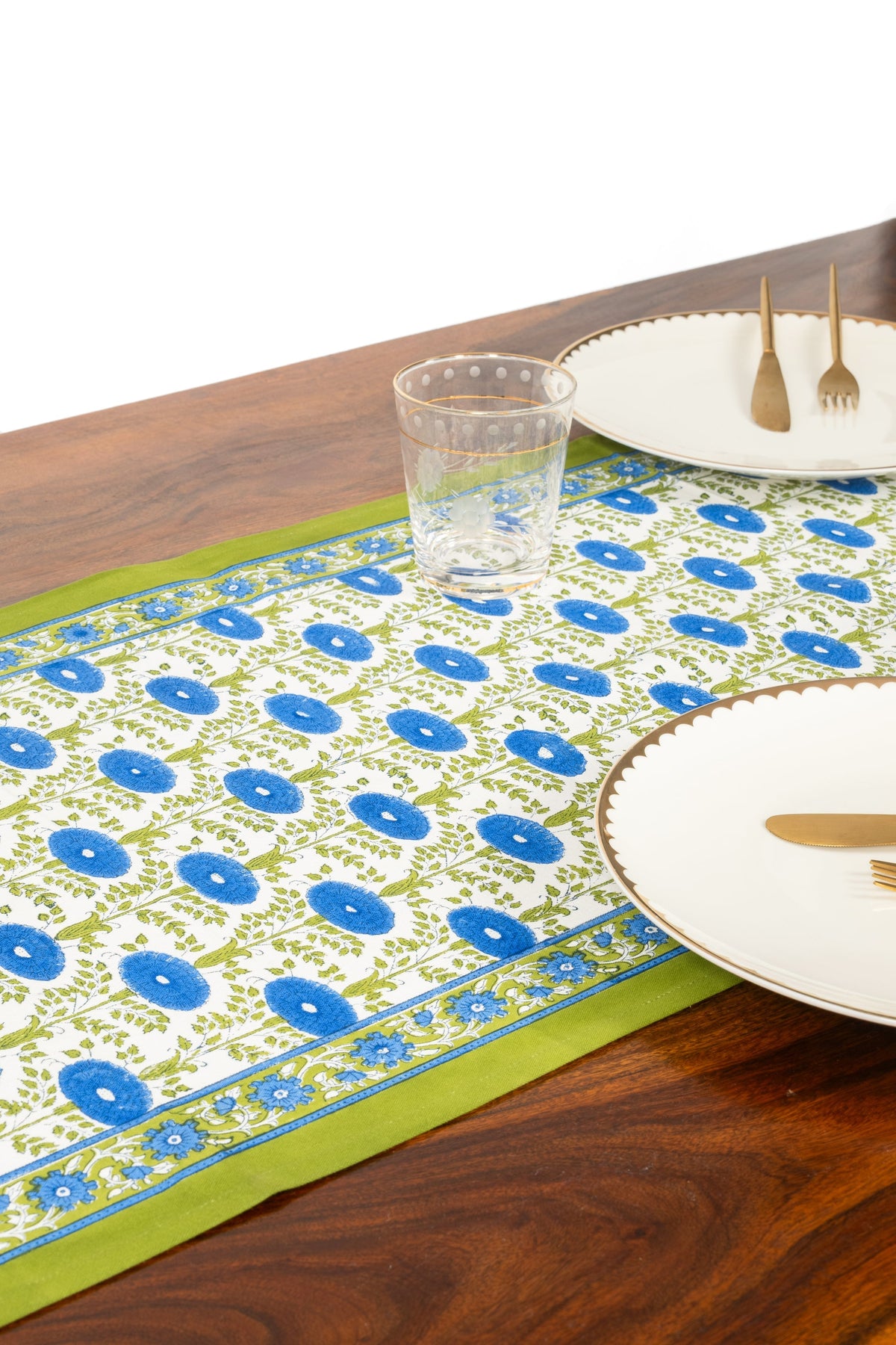 Blue Araminta Blockprint Table Runner
