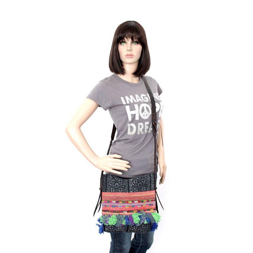 Indigo Batik Leather Crossbody Bag - Thailand