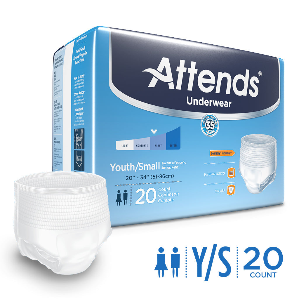 Attends Underwear, With Leakage Barriers, Youth/Small, Super Plus Absorbency