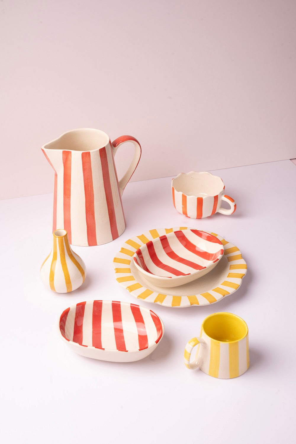 Ceramic Stripe Pitcher - Red