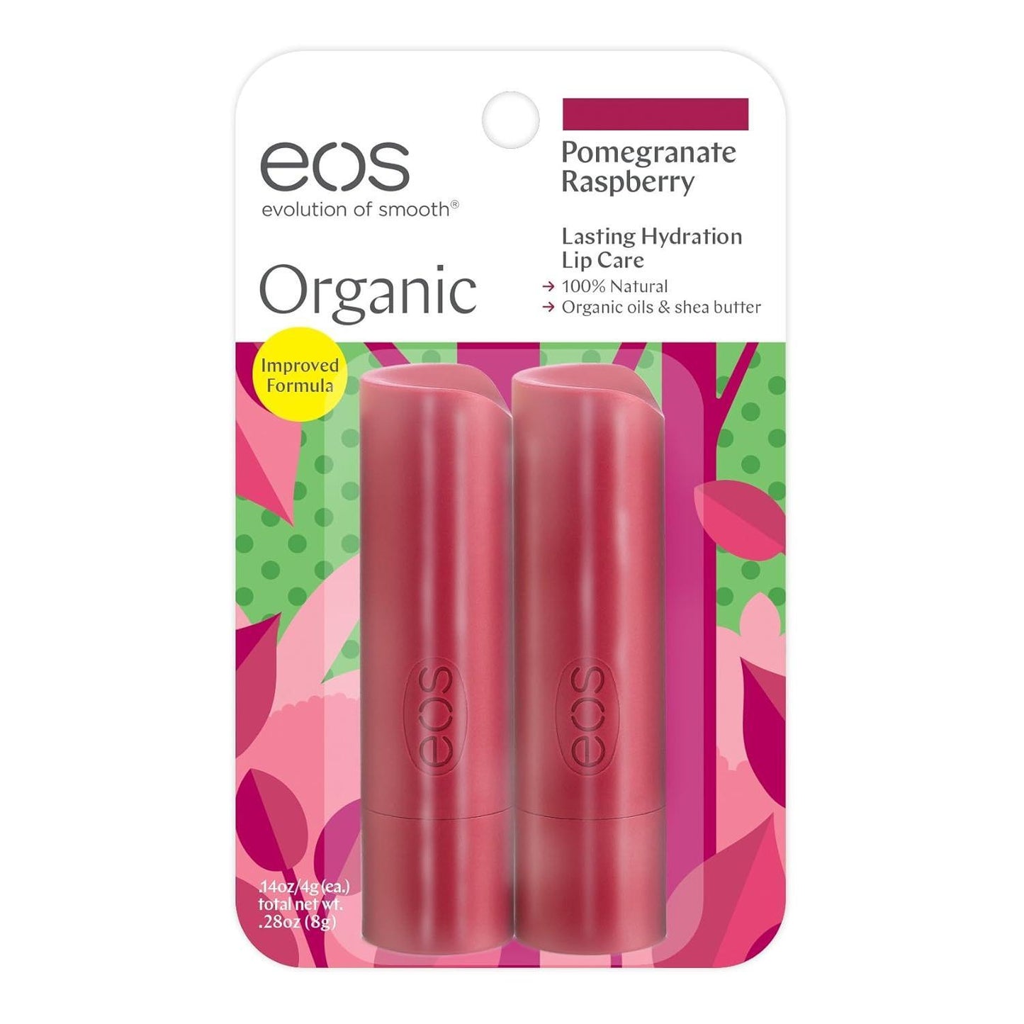 eos 2 Piece Organic Lip Balm Stick, Pomegranate Raspberry, 0.28 Ounce