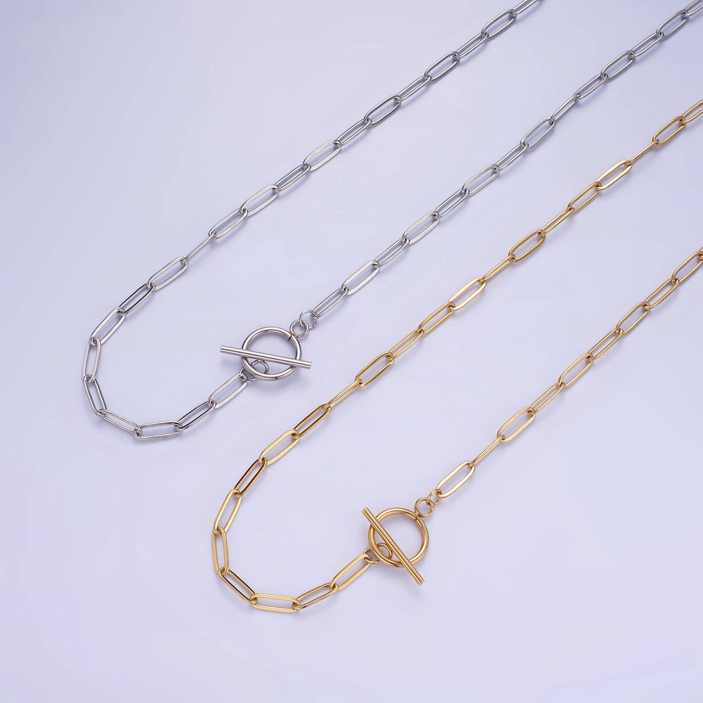 14K Gold Filled Toggle Clasps Paperclip Chain 19" Necklace | Silver or Gold