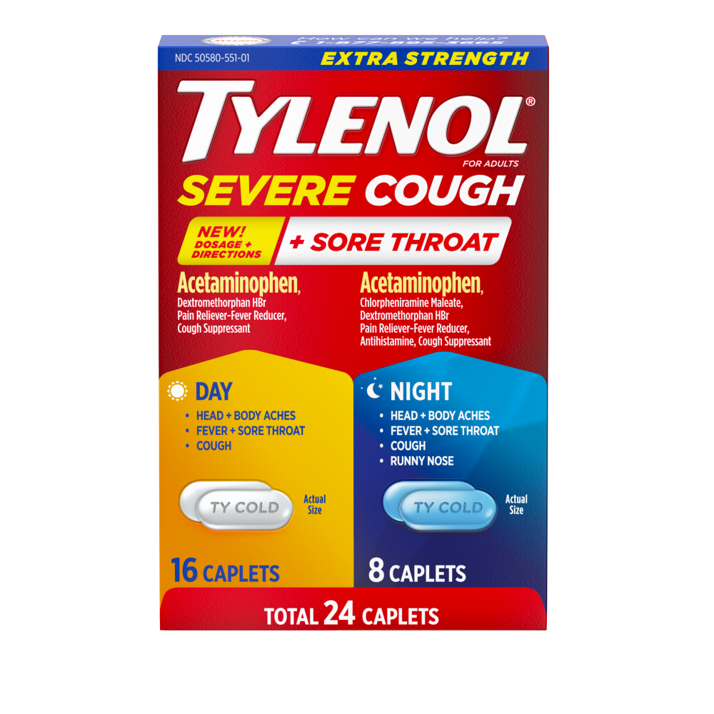 Tylenol Severe Cough + Sore Throat Extra Strength Day & Night Acetaminophen Caplets