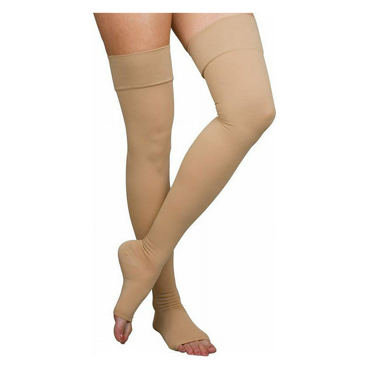 Loving Comfort Stockings Open Toe Thigh High Support 20 To 30 Mmhg X Large, Beige