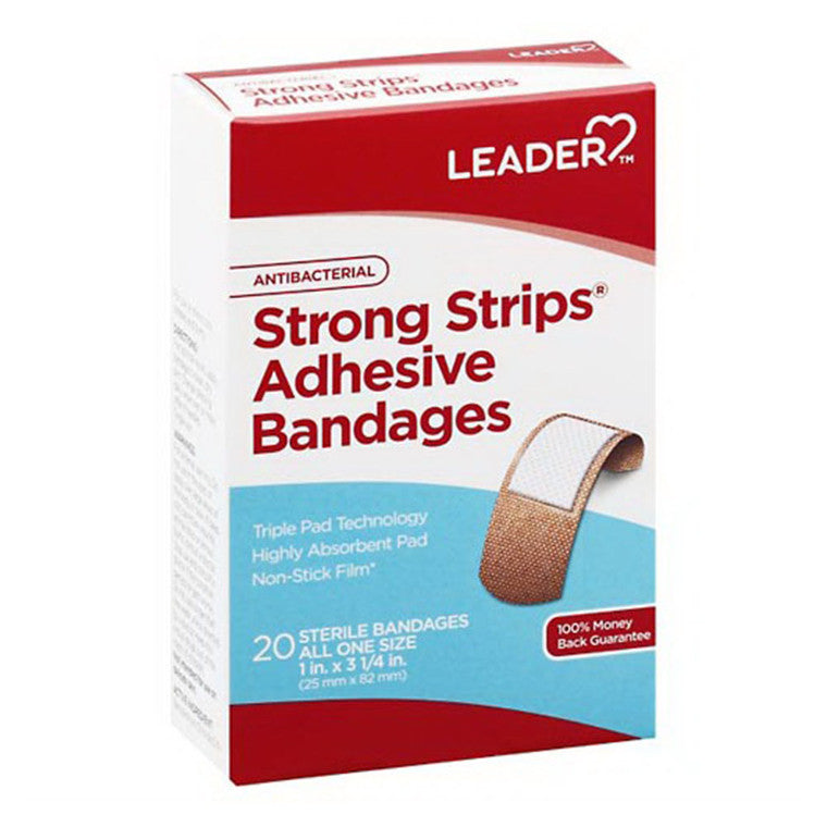 Leader Health Care Adhesive Bandages, Antibacterial, Strong Strips, All One Size