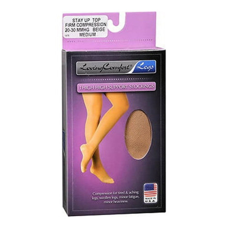 Loving Comfort Thigh High Support Stockings Firm Medium Beige - 1 Pair