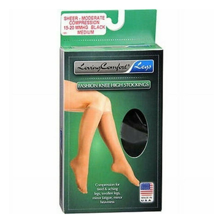 Scott Specialties Loving Comfort Fashion Knee High Stockings Sheer Moderate Compression Black Medium - 1 Pair