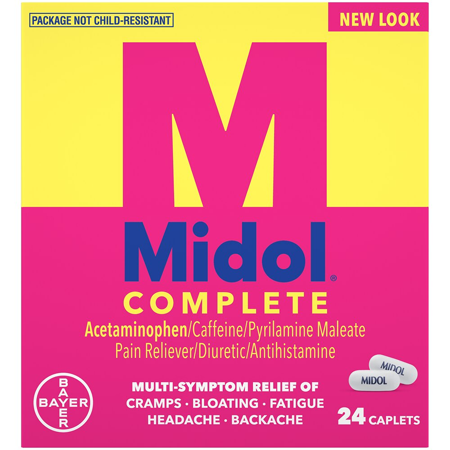 Midol Complete Caplets Pain Reliever/Diuretic/Antihistamine 24 Ea Box
