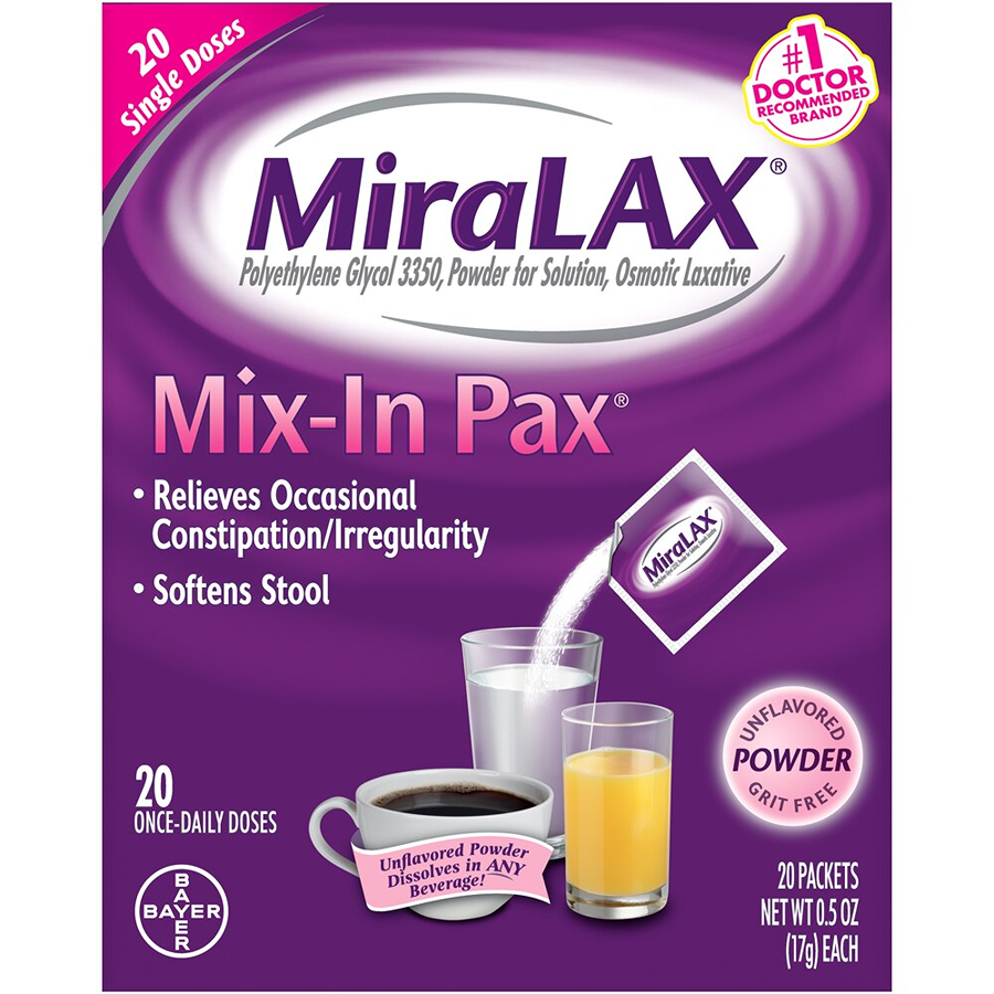 MiraLAX Unflavored Powder Single Doses Mix-in Pax 20-0.5 Oz Packets