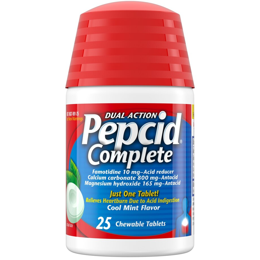 Pepcid Dual Action Chewable Tablets Cool Mint Flavor Acid Reducer/Antacid