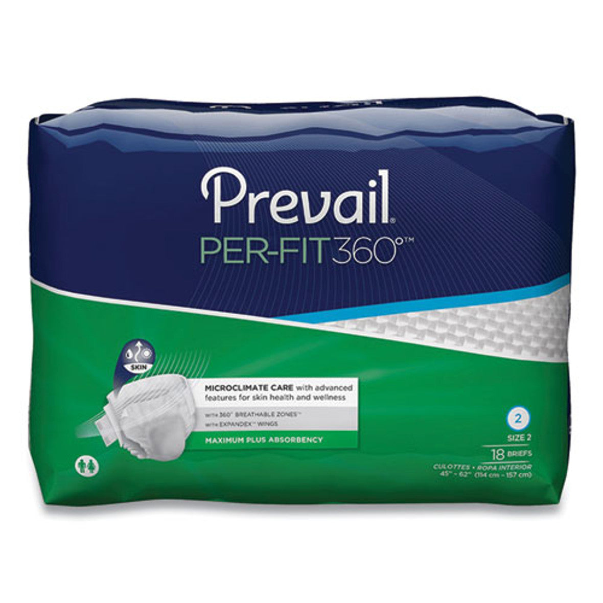 Prevail Per-Fit360 Degree Briefs, Maximum Plus Absorbency, Size 2, 45" To 62" Waist, 72/Carton (PVLPFNG013)