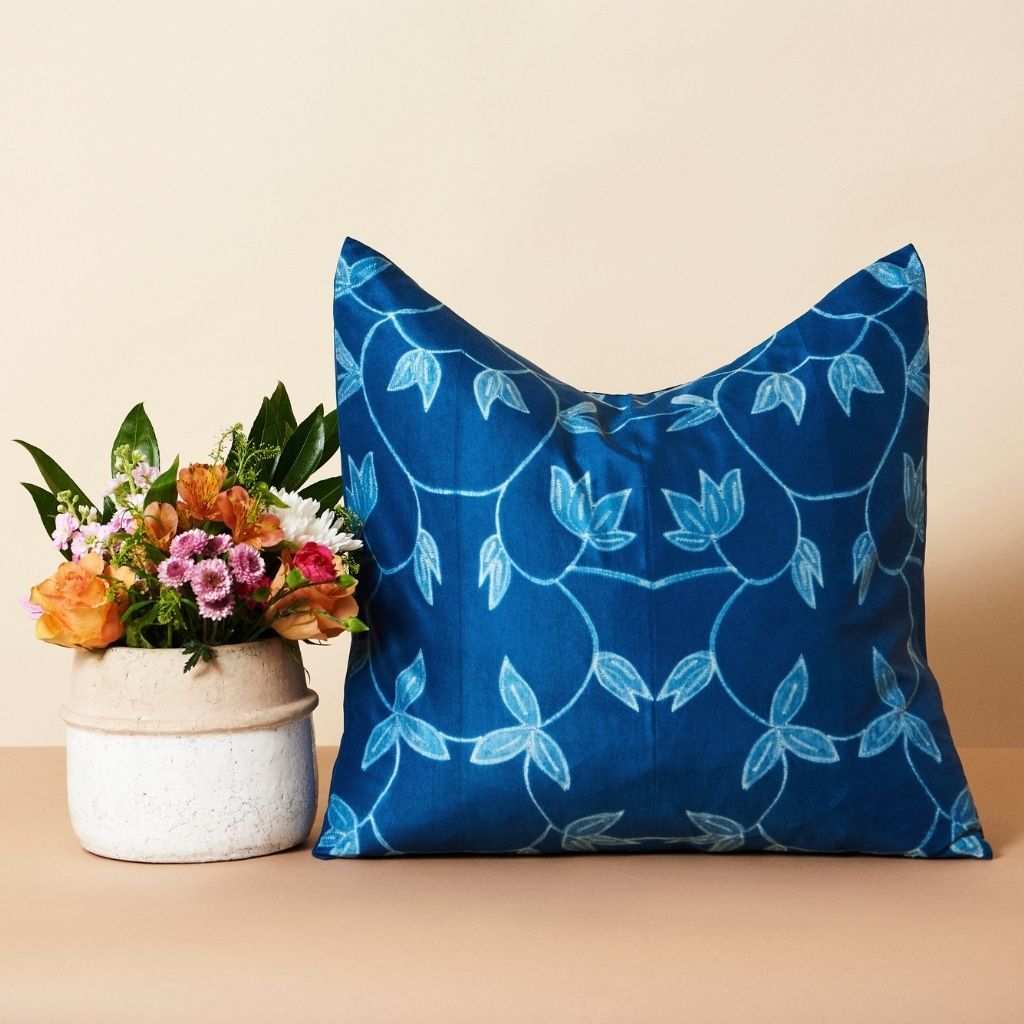 Folio Indigo Handcrafted Shibori Mulberry Silk Pillow