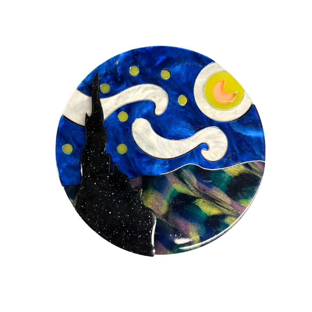 Starry Night Van Gogh Inspired Acetate Large Format Pin Brooch